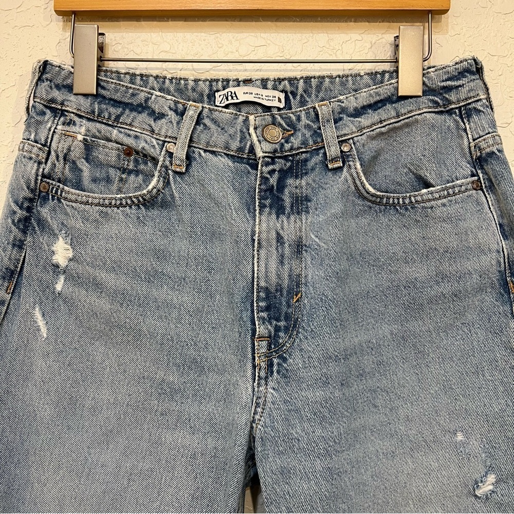 Zara Light Blue Distressed Denim Jeans Size 6 - Picture 3 of 11